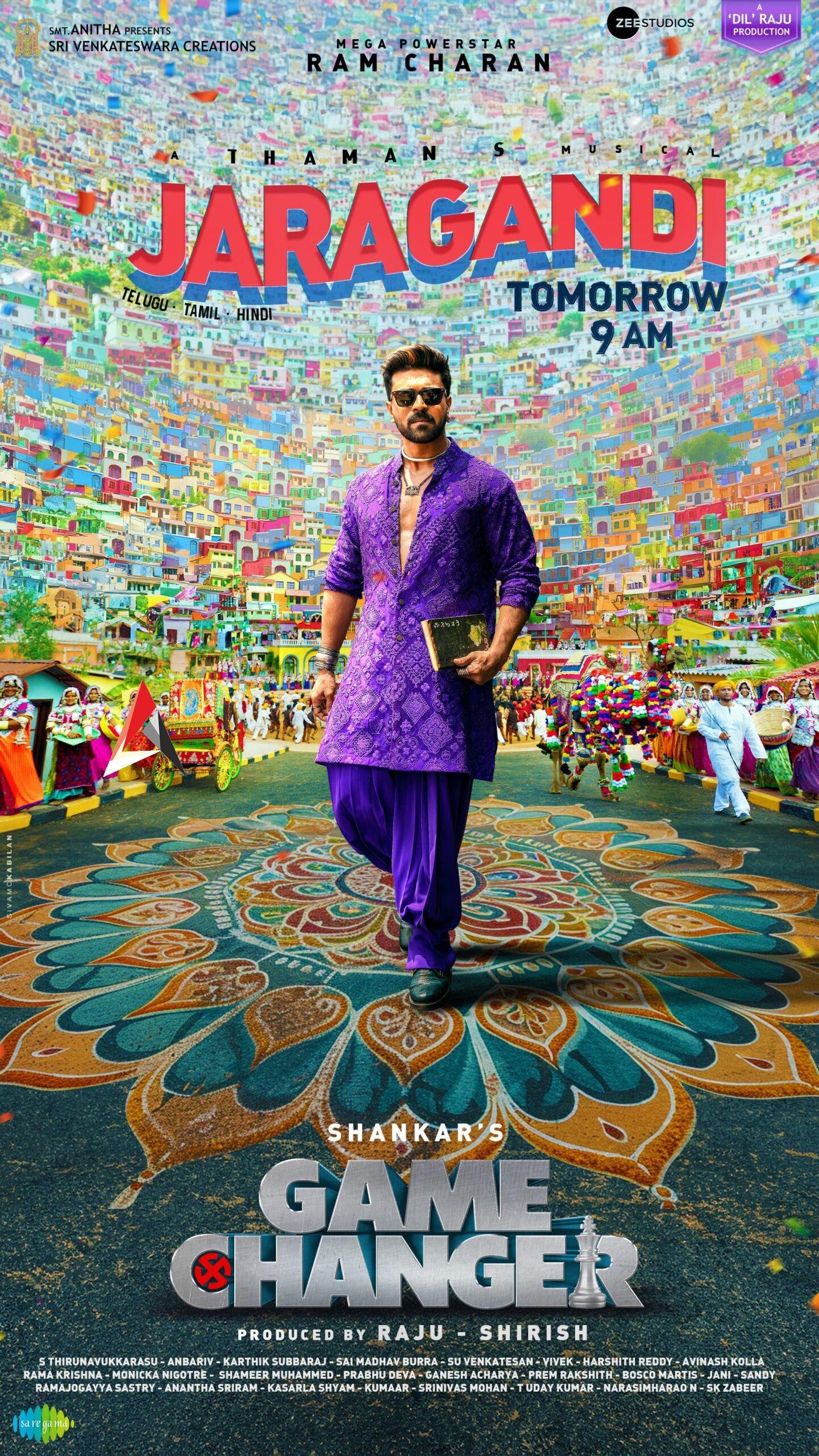 గ్లోబల్ స్టార్ రామ్ చరణ్, స్టార్ డైరెక్టర్ శంకర్ భారీ బడ్జెట్ చిత్రం ‘గేమ్ చేంజర్’ నుంచి  సందడి చేయనున్న తొలి సాంగ్ ‘జరగండి’
